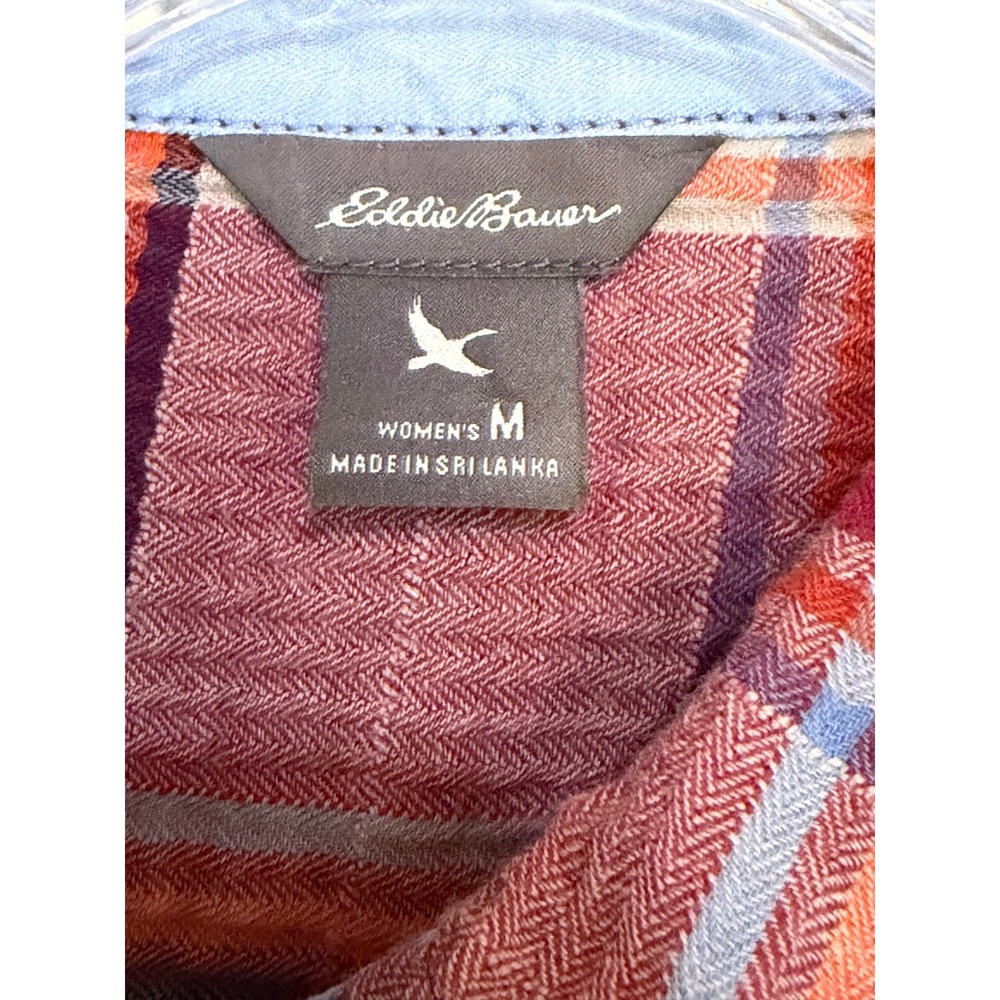 Eddie Bauer Womens Lightweight Plaid Flannel Button Down Shirt Red Herringbone M - Picture 3 of 6